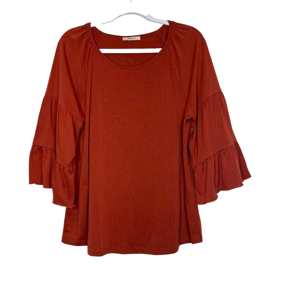 Bebonnie Tunic Womens M Ruffle Bell Sleeve Burnt Orange Top Size‎ Medium